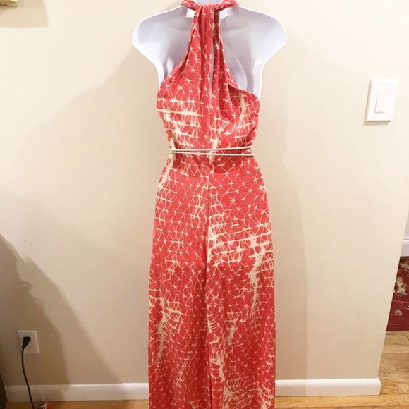 Gryphon Silk Rope Halter Maxi Dress Coral Medium - Picture 9 of 10